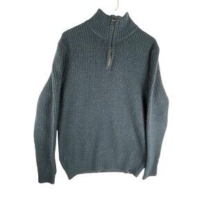 Fat Face Sweater Mens Large Blue Waffle Knit 1/4 Zip Mock Neck Pullover Warm